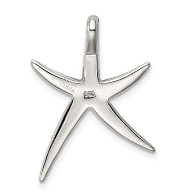 Sterling Silver Rhodium-plated Created Blue Opal Inlay Flat Starfish Slide