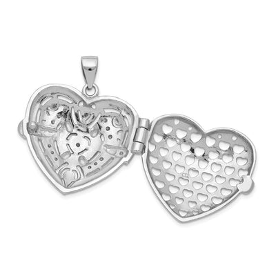 Sterling Silver Rhodium-plated CZ Fancy Design Heart Locket Pendant