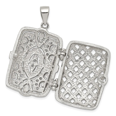 Sterling Silver Rhodium-plated Fancy CZ Rectangle Locket Pendant