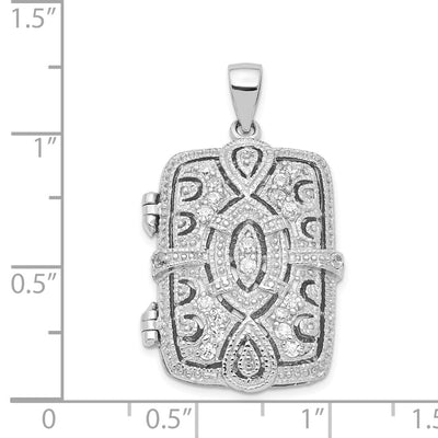Sterling Silver Rhodium-plated Fancy CZ Rectangle Locket Pendant