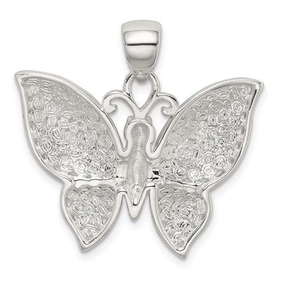 Sterling Silver Rhodium-plated Polished/Textured Butterfly Pendant