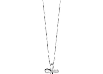 White Night Sterling Silver Rhodium-plated Black and White Diamond Cross Necklace with Extender (Style QP2173)
