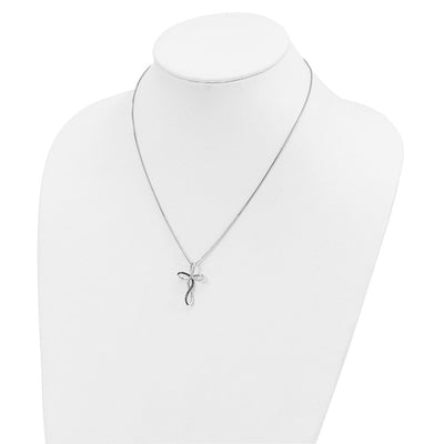 White Night Sterling Silver Rhodium-plated Black and White Diamond Cross Necklace with Extender, 18 x 20mm
