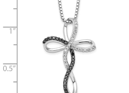White Night Sterling Silver Rhodium-plated Black and White Diamond Cross Necklace with Extender (Style QP2173)