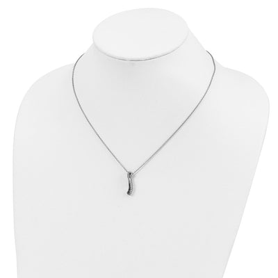 White Night Sterling Silver Rhodium-plated Black and White Diamond Necklace with Extender, 18 x 5mm
