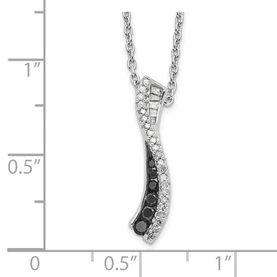 White Night Sterling Silver Rhodium-plated Black and White Diamond Necklace with Extender, 18 x 5mm