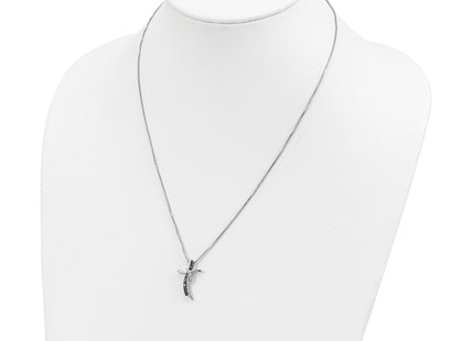 White Night Sterling Silver Rhodium-plated Black and White Diamond Cross Necklace with Extender, 18 x 16mm