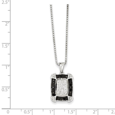 White Night Sterling Silver Rhodium-plated Black and White Diamond Necklace with Extender, 18 x 13mm