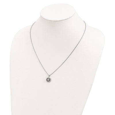 White Night Sterling Silver Rhodium-plated Black and White Diamond Circle Pendant Necklace with Extender, 18 x 13mm