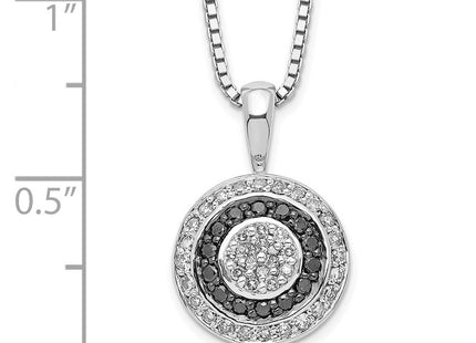 White Night Sterling Silver Rhodium-plated Black and White Diamond Circle Pendant Necklace with Extender (Style QP2341)
