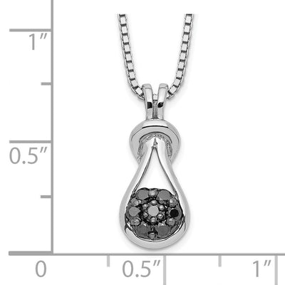 White Night Sterling Silver Rhodium-plated Black Diamond Love Knot Necklace with Extender