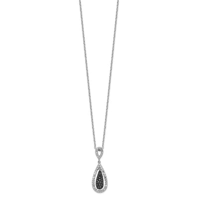 White Night Sterling Silver Rhodium-plated Black and White Diamond Double Teardrop Necklace with Extender