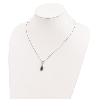 White Night Sterling Silver Rhodium-plated Black and White Diamond Double Teardrop Necklace with Extender