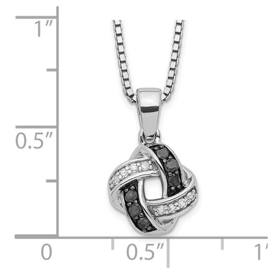 White Night Sterling Silver Rhodium-plated Black and White Diamond Necklace with Extender, 18 x 12mm