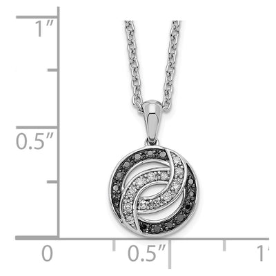 White Night Sterling Silver Rhodium-plated Black and White Diamond Necklace with Extender, 18 x 11mm