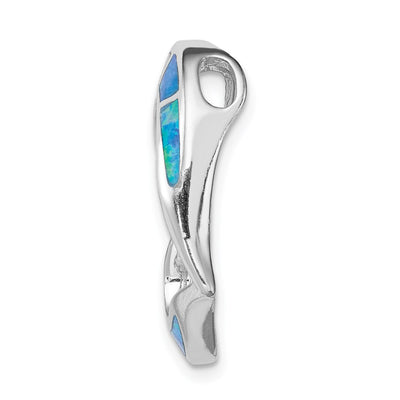 Sterling Silver Rhodium-plated Blue Inlay Created Opal Heart Pendant, 23 x 18mm