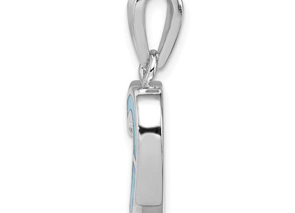 Sterling Silver Rhodium-plated Blue Inlay Created Opal Heart Pendant (Style QP2744)