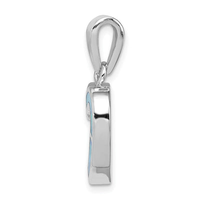 Sterling Silver Rhodium-plated Blue Inlay Created Opal Heart Pendant, 18 x 15mm