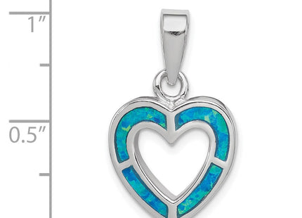 Sterling Silver Rhodium-plated Blue Inlay Created Opal Heart Pendant (Style QP2744)