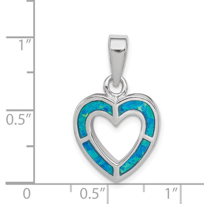 Sterling Silver Rhodium-plated Blue Inlay Created Opal Heart Pendant, 18 x 15mm
