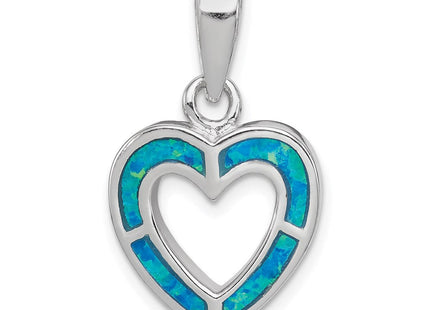 Sterling Silver Rhodium-plated Blue Inlay Created Opal Heart Pendant (Style QP2744)