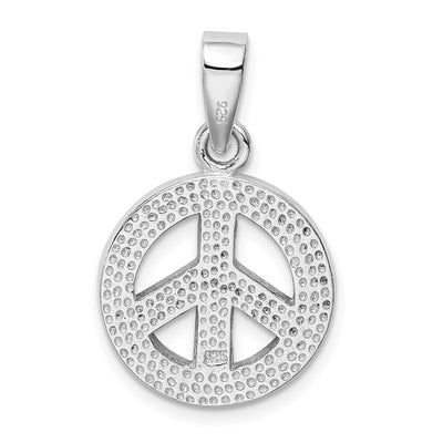Sterling Silver Rhodium-plated Blue Inlay Created Opal Peace Sign Pendant, 21 x 17mm
