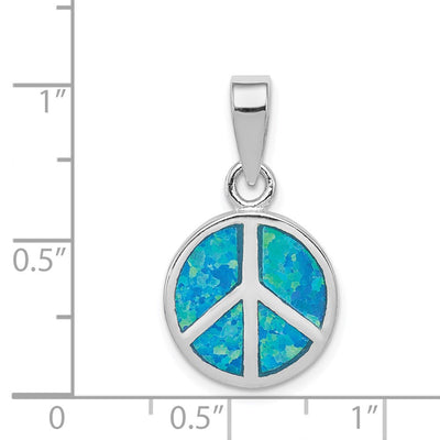 Sterling Silver Rhodium-plated Blue Inlay Created Opal Peace Sign Pendant, 18 x 14mm