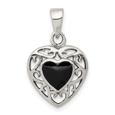 Sterling silver onyx heart pendant