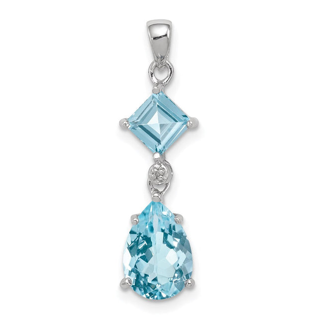 Sterling Silver Rhodium Plated Diamond & Light Swiss BT Pendant, 29 x 7mm