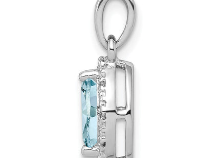 Sterling Silver Rhodium-plated Diamond and Aquamarine Pendant (Style QP2977AQ)