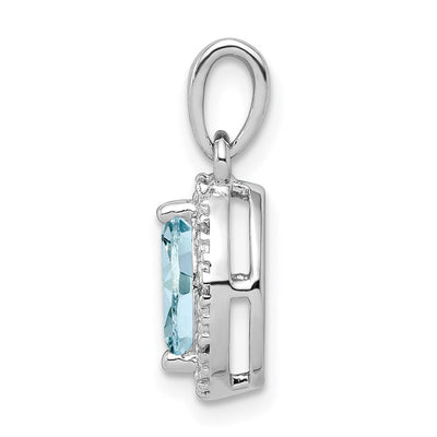 Sterling Silver Rhodium-plated Diamond and Aquamarine Pendant, 18 x 8mm