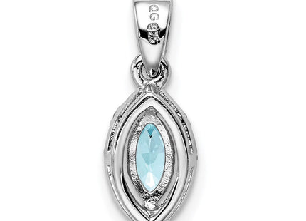 Sterling Silver Rhodium-plated Diamond and Aquamarine Pendant (Style QP2977AQ)