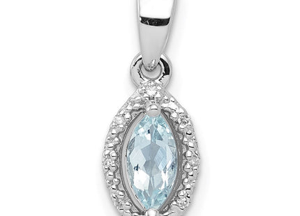 Sterling Silver Rhodium-plated Diamond and Aquamarine Pendant (Style QP2977AQ)