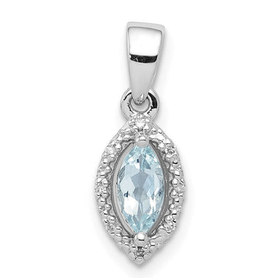 Sterling Silver Rhodium-plated Diamond and Aquamarine Pendant, 18 x 8mm