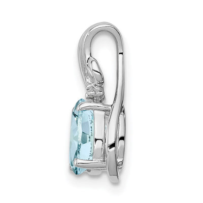 Sterling Silver Rhodium Plated Dia. & Aquamarine Oval Pendant, 15 x 7mm