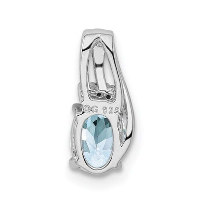Sterling Silver Rhodium Plated Dia. & Aquamarine Oval Pendant, 14 x 6mm
