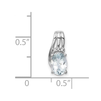 Sterling Silver Rhodium Plated Dia. & Aquamarine Oval Pendant, 14 x 6mm