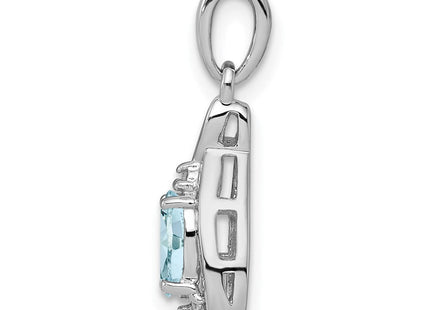 Sterling Silver Rhodium Plated Dia. & Aquamarine Oval Pendant (Style QP2982AQ)