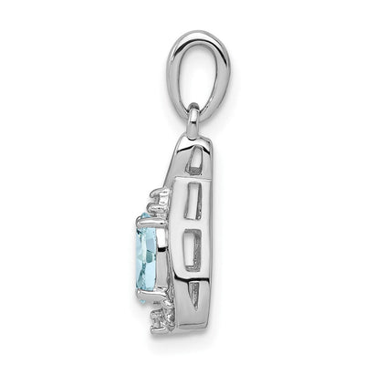 Sterling Silver Rhodium Plated Dia. & Aquamarine Oval Pendant, 21 x 8mm