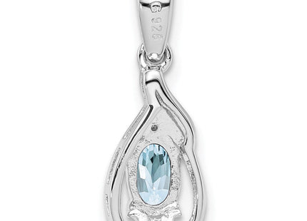 Sterling Silver Rhodium Plated Dia. & Aquamarine Oval Pendant (Style QP2982AQ)