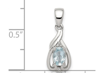 Sterling Silver Rhodium Plated Dia. & Aquamarine Oval Pendant (Style QP2982AQ)