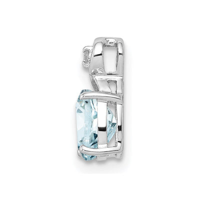 Sterling Silver Rhodium Plated Dia. & Aquamarine Oval Pendant, 10 x 4mm