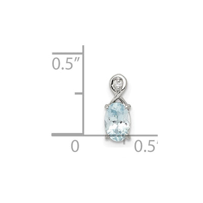 Sterling Silver Rhodium Plated Dia. & Aquamarine Oval Pendant, 10 x 4mm