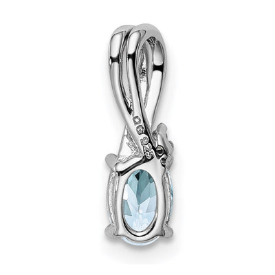 Sterling Silver Rhodium Plated Diamond Aquamarine Oval Pendant, 13 x 4mm