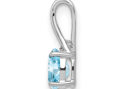 Sterling Silver Rhodium Plated Diamond & Sky Blue Topaz Oval Pendant (Style QP2985BT)