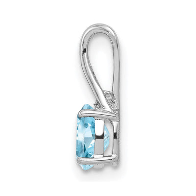 Sterling Silver Rhodium Plated Diamond & Sky Blue Topaz Oval Pendant, 14 x 5mm