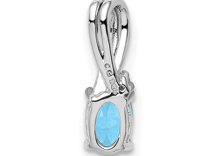 Sterling Silver Rhodium Plated Diamond & Sky Blue Topaz Oval Pendant (Style QP2985BT)