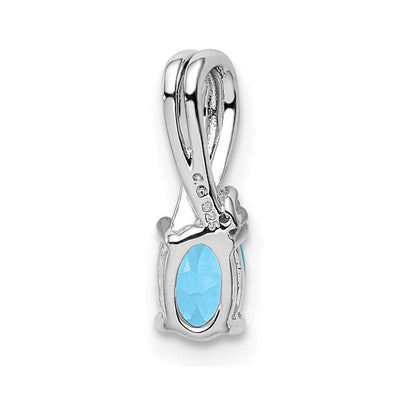 Sterling Silver Rhodium Plated Diamond & Sky Blue Topaz Oval Pendant, 14 x 5mm