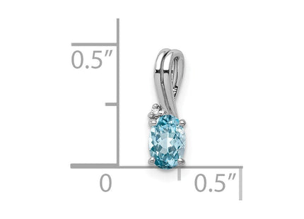 Sterling Silver Rhodium Plated Diamond & Sky Blue Topaz Oval Pendant (Style QP2985BT)