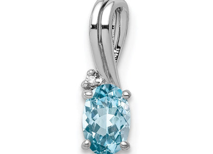 Sterling Silver Rhodium Plated Diamond & Sky Blue Topaz Oval Pendant (Style QP2985BT)